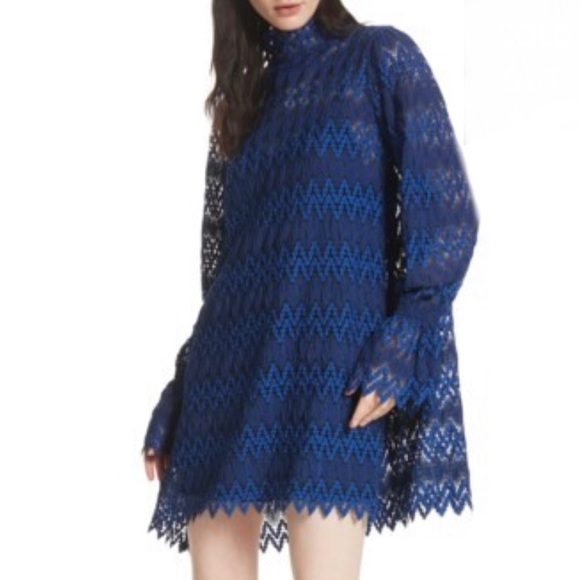 Free People Dresses & Skirts - Free People Simone Mock Neck Lace Mini Dress Med